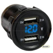 Авто / Мото USB зарядний пристрій Recessed Volt Blue з вольтметром, IP54. Гарантія 6 міс. 